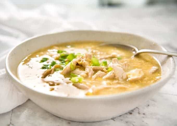 This Chinese Corn Soup with Chicken takes just 15 minutes to make - with no chopping! It's just like what you get at Chinese restaurants! recipetineats.com