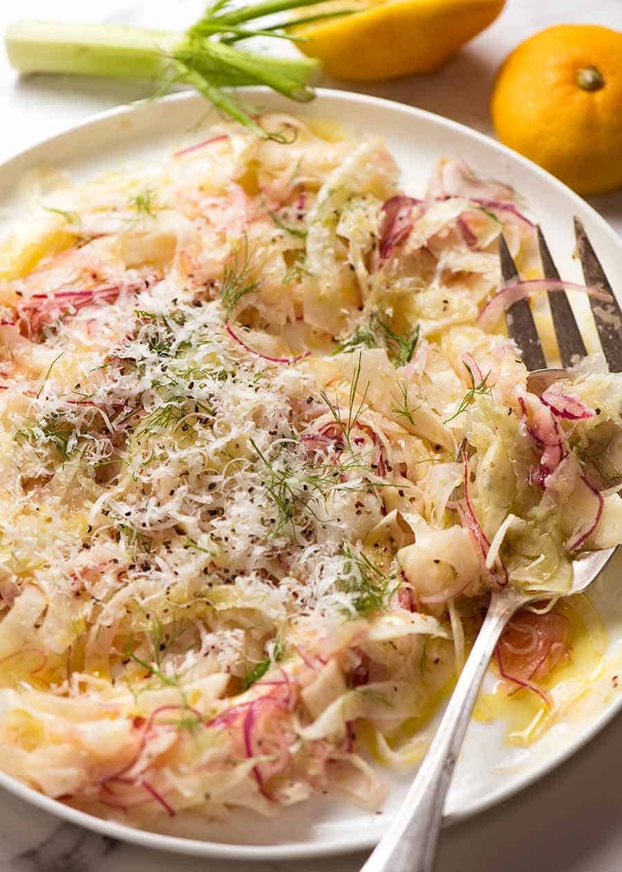 Fennel Salad on a white plate ready to be served