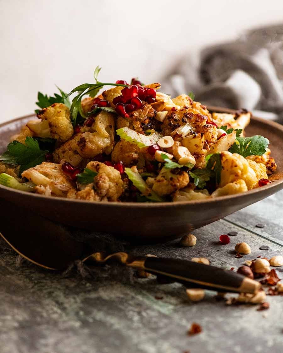 Cauliflower Salad in a rustic bowl, ready to be eaten