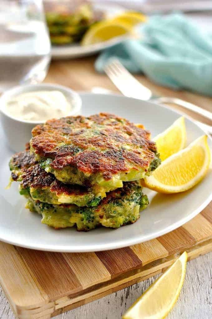 Closeup stack of Broccoli Fritters