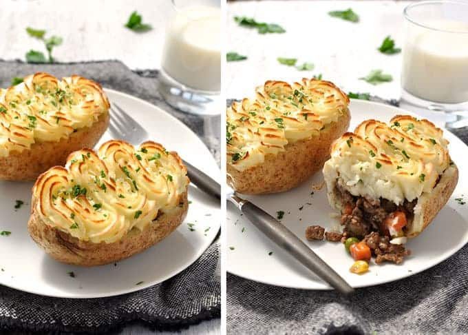 Shepherd's Pie Potato Skins on plates