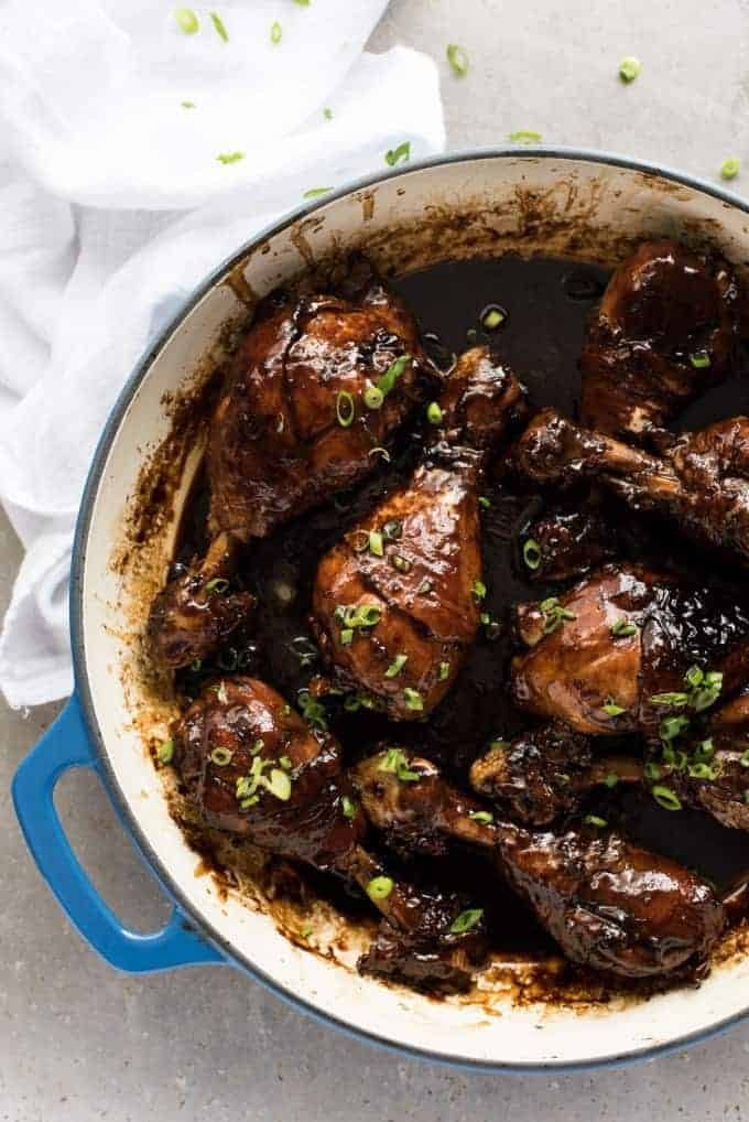 Sticky Balsamic Chicken Drumsticks - Made on the stove, and all you need is chicken, balsamic, soy sauce, sugar and garlic. The glaze is incredible!