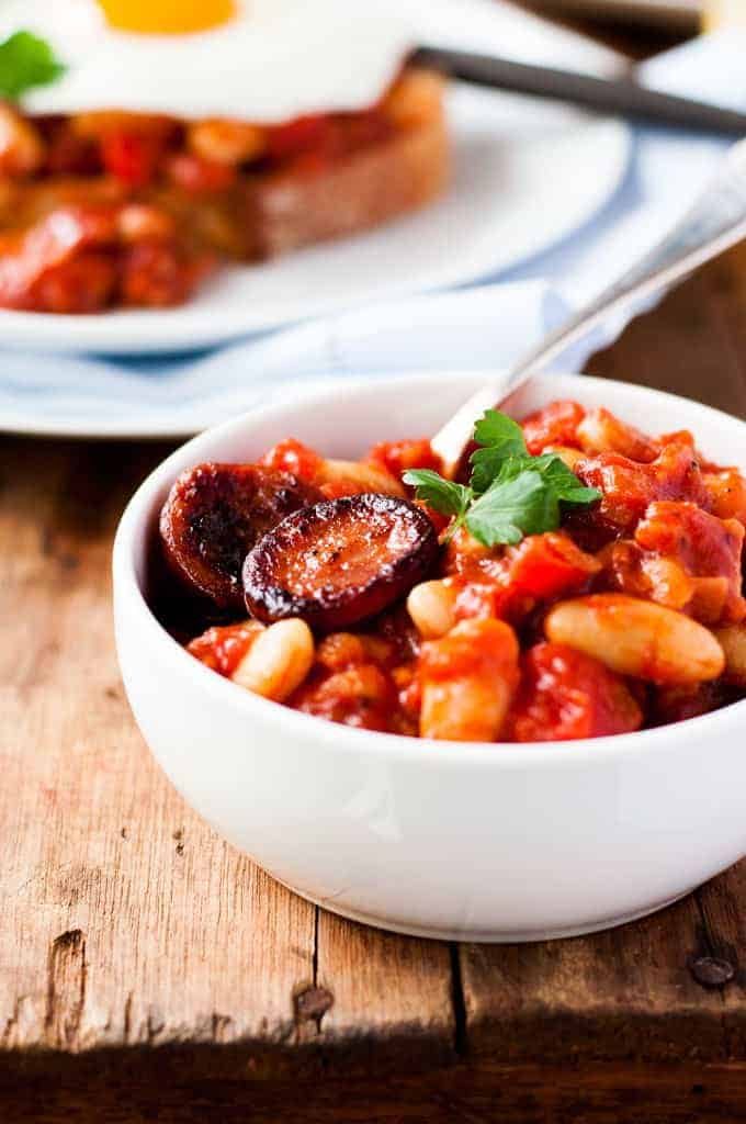 Closeup of Chorizo Baked Beans