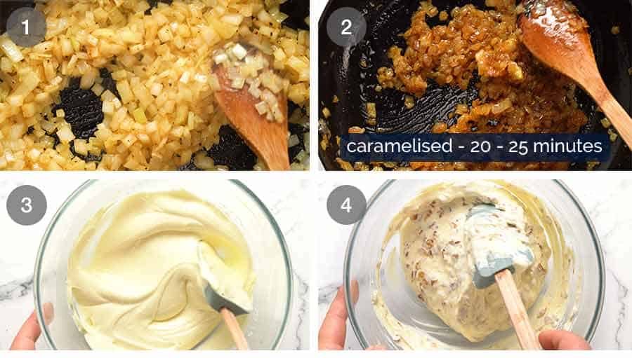 Process step photos for how to make homemade French Onion Dip