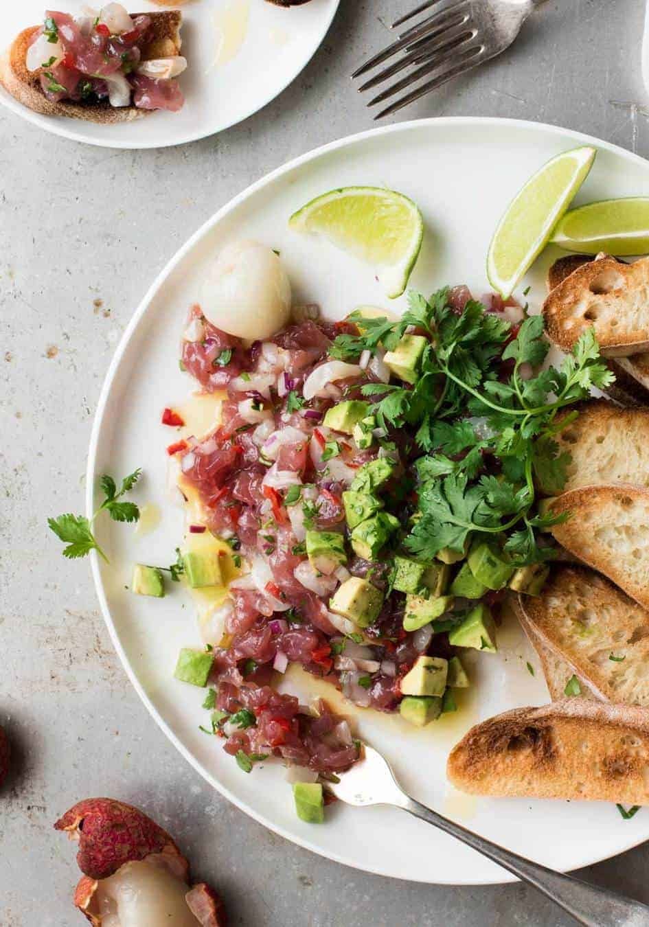 Tuna Tartare with Lychees - Simple and elegant to make, a great starter that's healthy too!