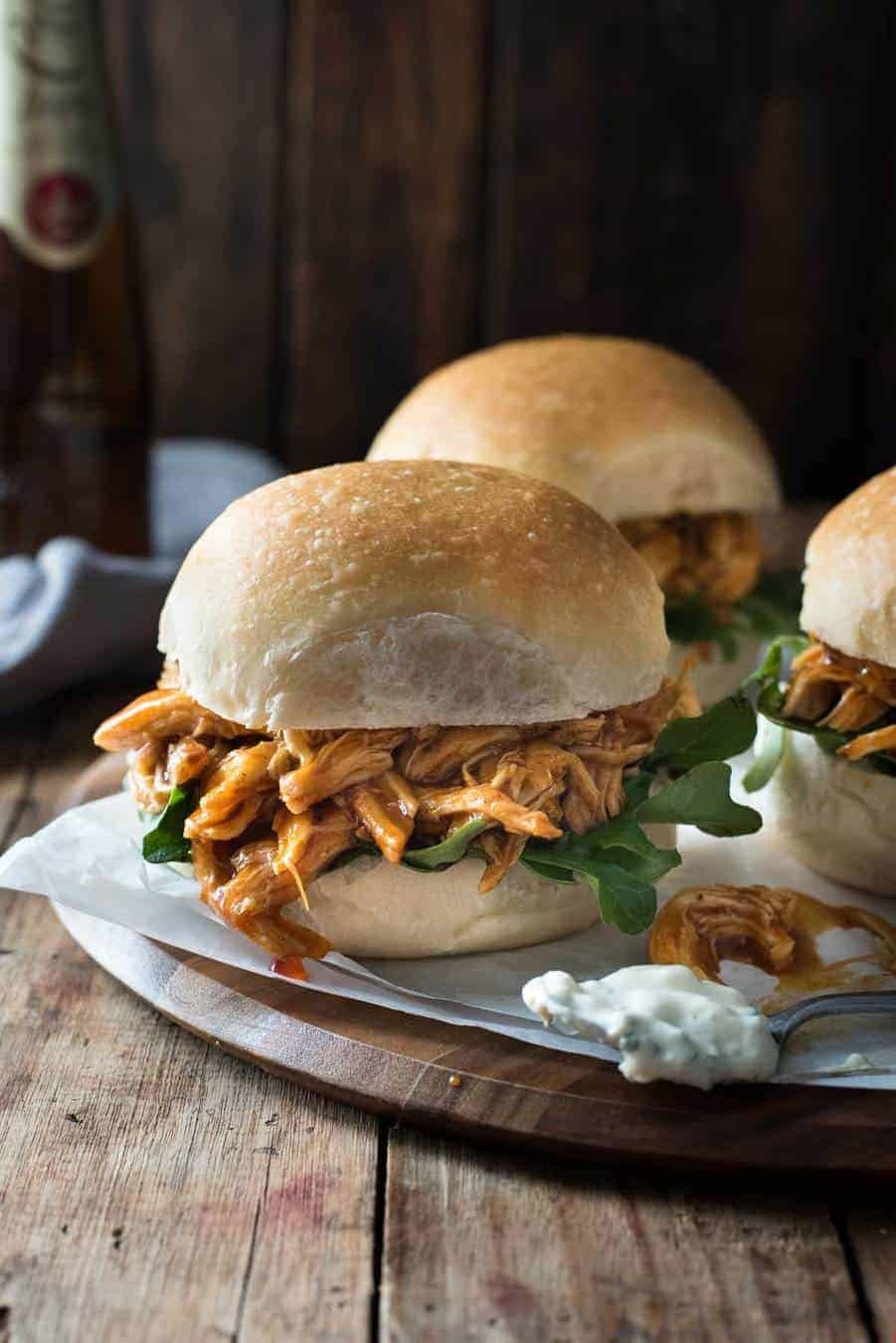 Slow Cooker Honey Buffalo Chicken Sliders