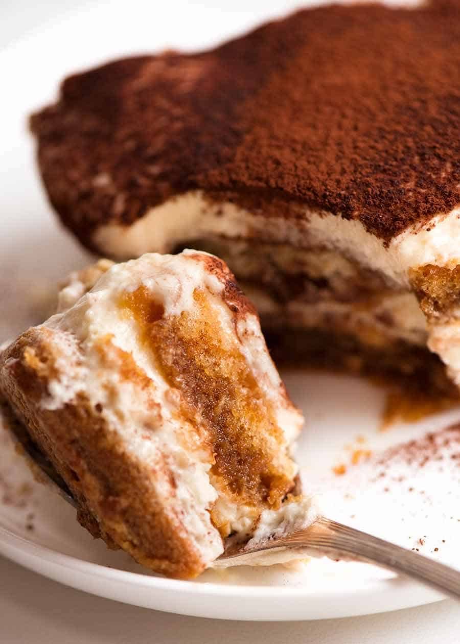 Close up of fork with Tiramisu