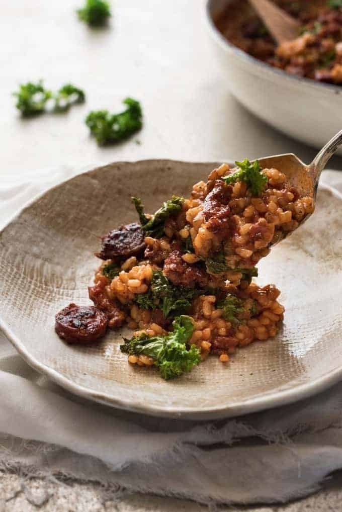 Chorizo Risotto with Kale - Chorizo is the key to the beautiful flavours in this risotto!