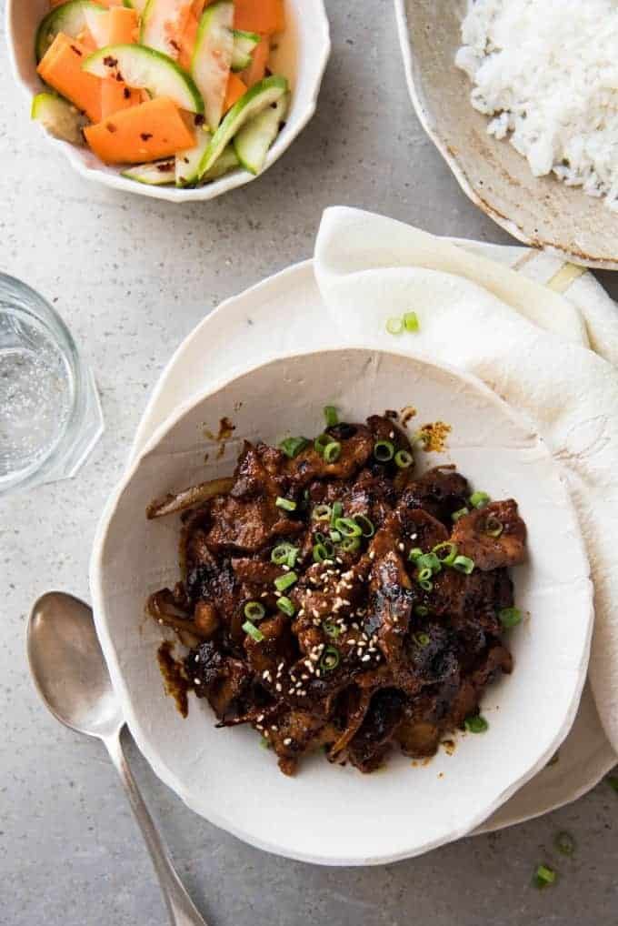 Spicy Korean Pork Stir Fry overhead photo