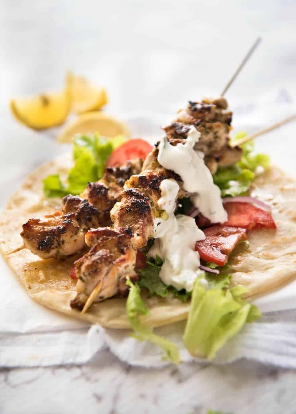 Chicken Souvlaki - Made with chicken marinated in lemon, garlic and oregano, it's so easy to make this Greek favourite at home! recipetineats.com