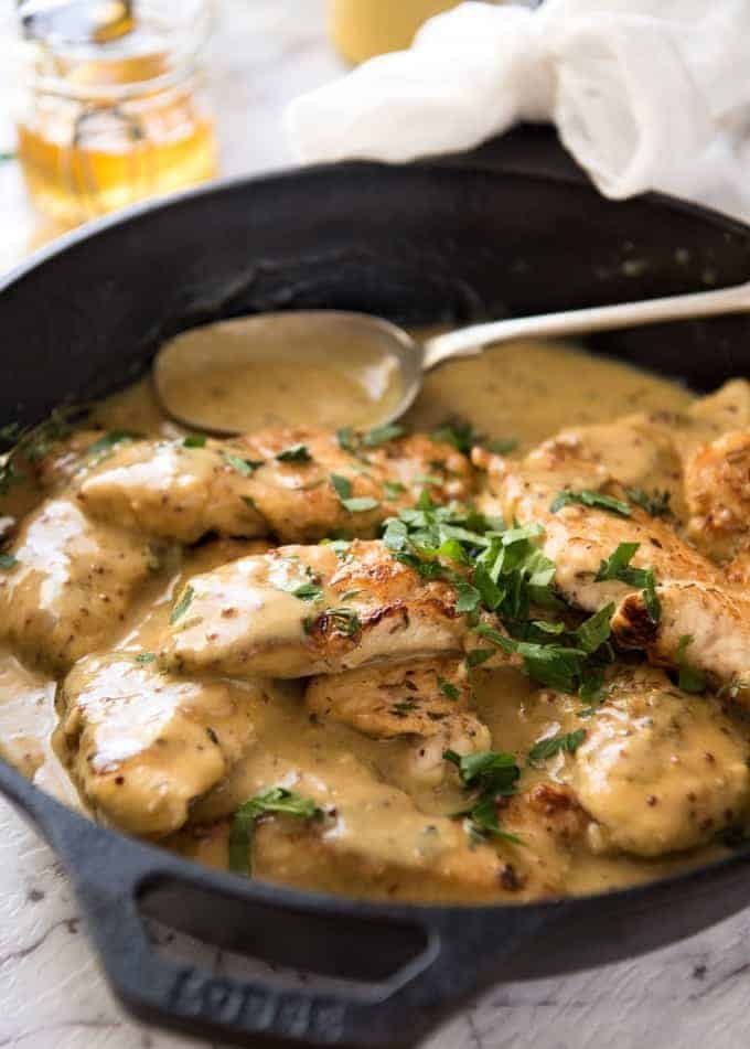 Honey Mustard Chicken - Chicken simmered in a homemade honey mustard sauce. Super easy, super fast! recipetineats.com