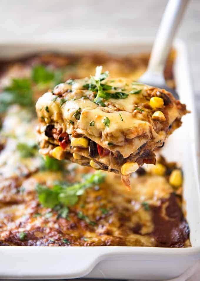 Vegetarian Mexican Caserole (Lasagna) - Fresh, healthy and loaded with Mexican flavours, just 342 calories per serving! www.recipetineats.com