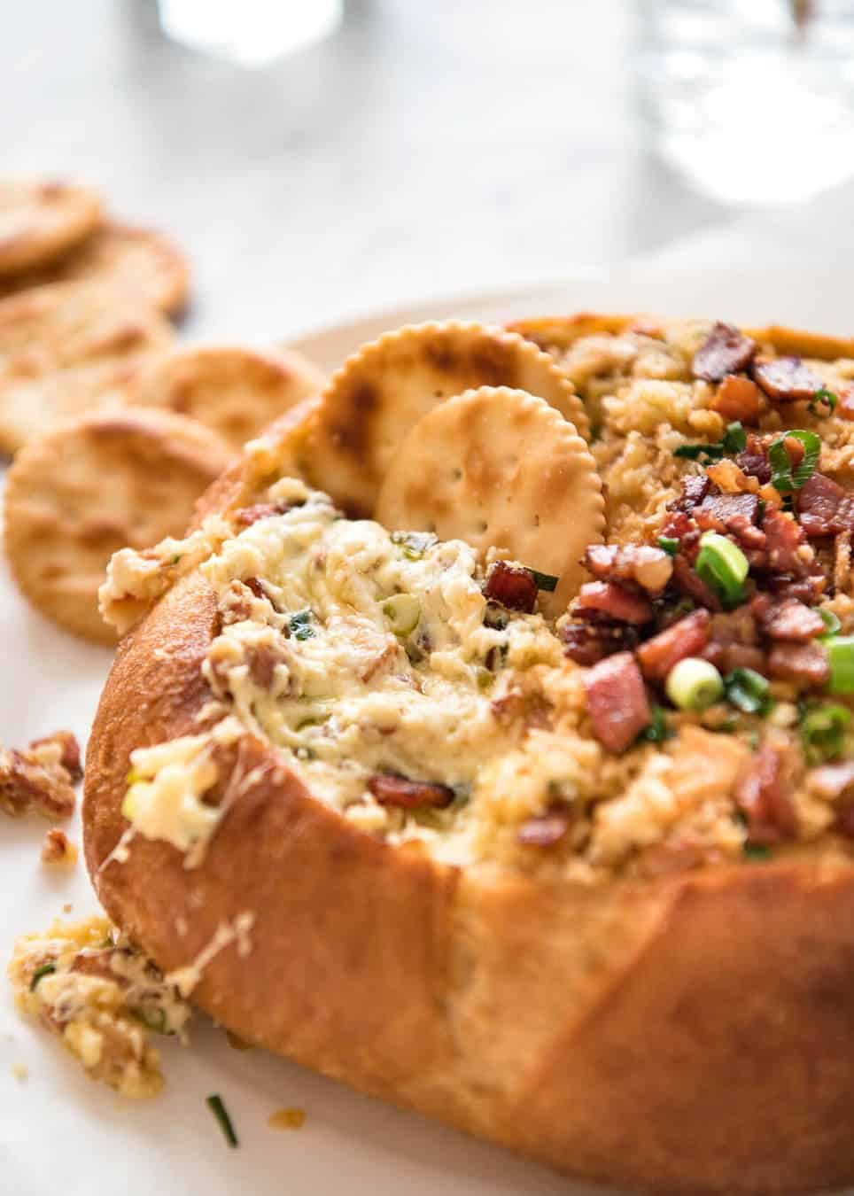 This Cheese and Bacon Dip is creamy, cheesy and loaded with bacon! Super easy to make, made with cream cheese. recipetineats.com