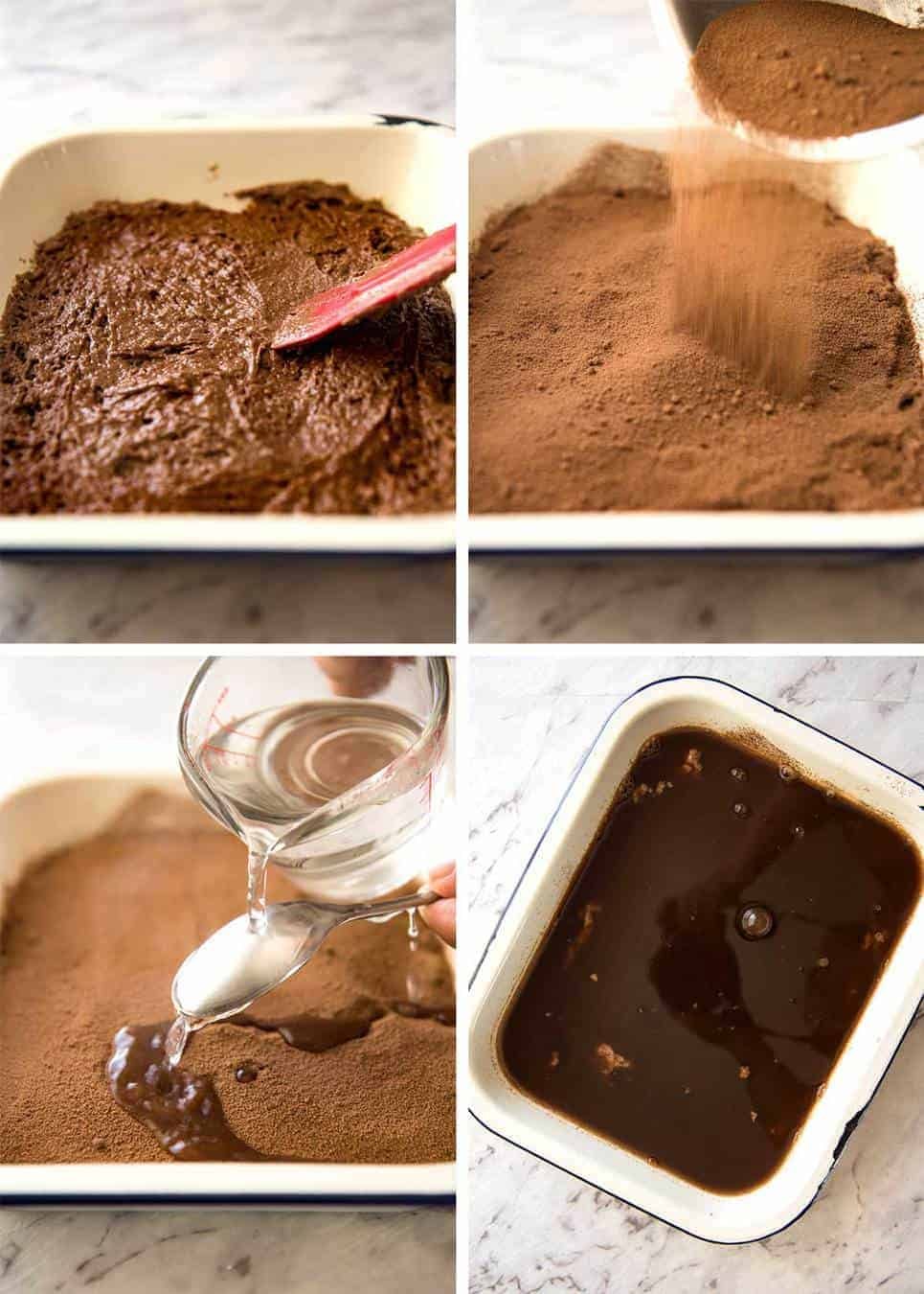 Chocolate Self Saucing Pudding - 1 batter transforms into a moist chocolate cake with a beautiful silky chocolate sauce! 10 minutes active effort. www.recipetineats.com