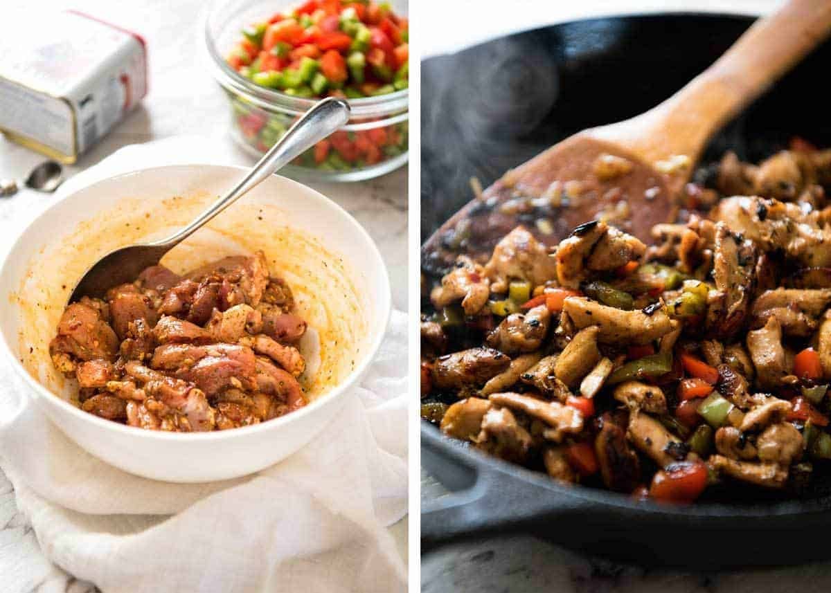 Crispy Oven Baked Chicken Quesadillas - This is how to make multiple Quesadillas at the same time! Crispy on the outside, stuffed with Mexican seasoned chicken and capsicum / bell peppers (and cheese of course!) www.recipetineats.com