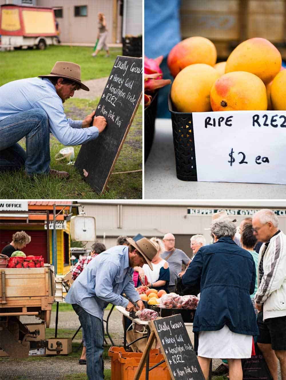 Selling mangoes at the local farmers market - Groves Mango Farm, Queensland Australia