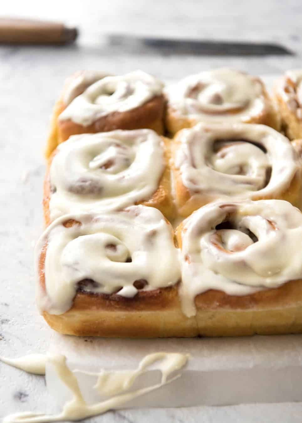Magic No Knead Cinnamon Rolls - soft and fluffy with a cream cheese glaze! recipetineats.com