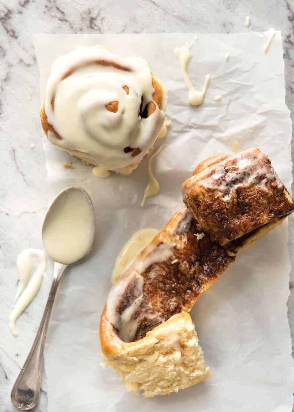 Magic No Knead Cinnamon Rolls - soft and fluffy with a cream cheese glaze! recipetineats.com