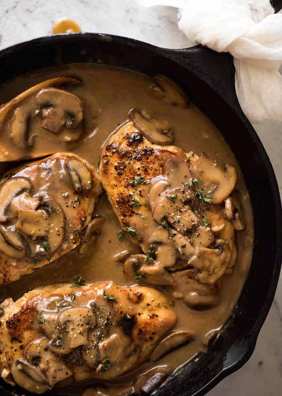 A fabulous quick midweek meal - juicy pan seared Chicken with Mushroom Gravy. recipetineats.com