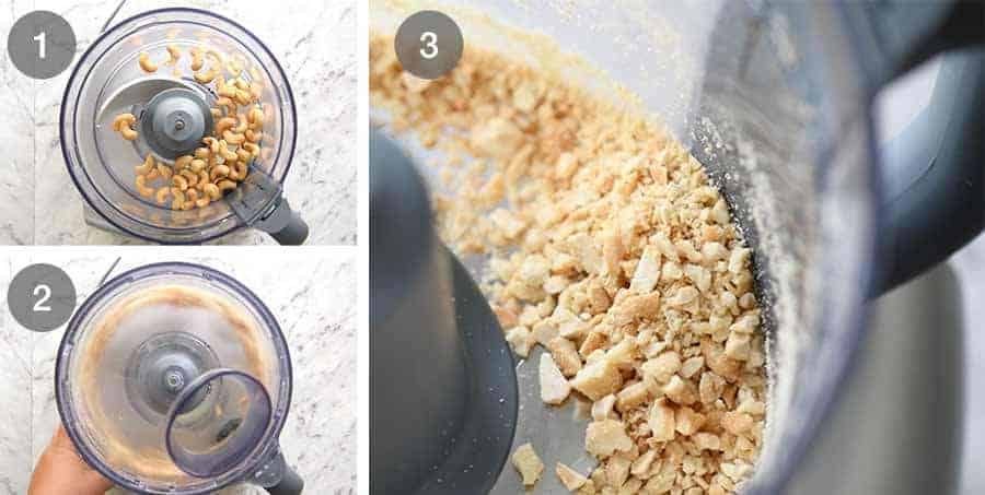 Blitzing cashews in a food processor for Veggie Burgers
