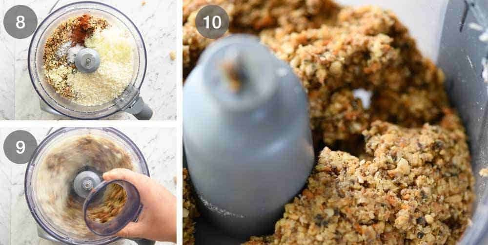 Veggie Burger mixture preparation steps in food processor