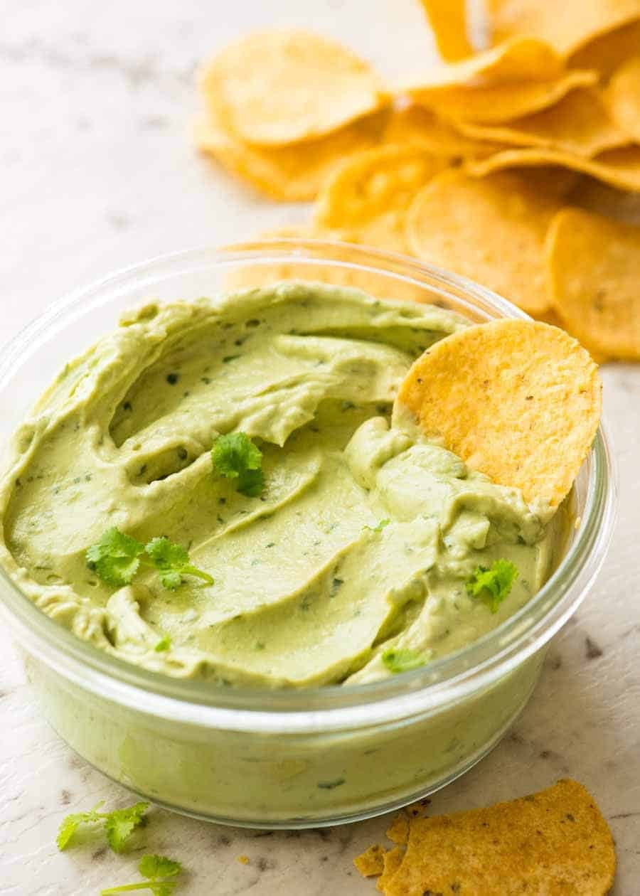 Avocado Sauce with corn chips, ready for snack time!