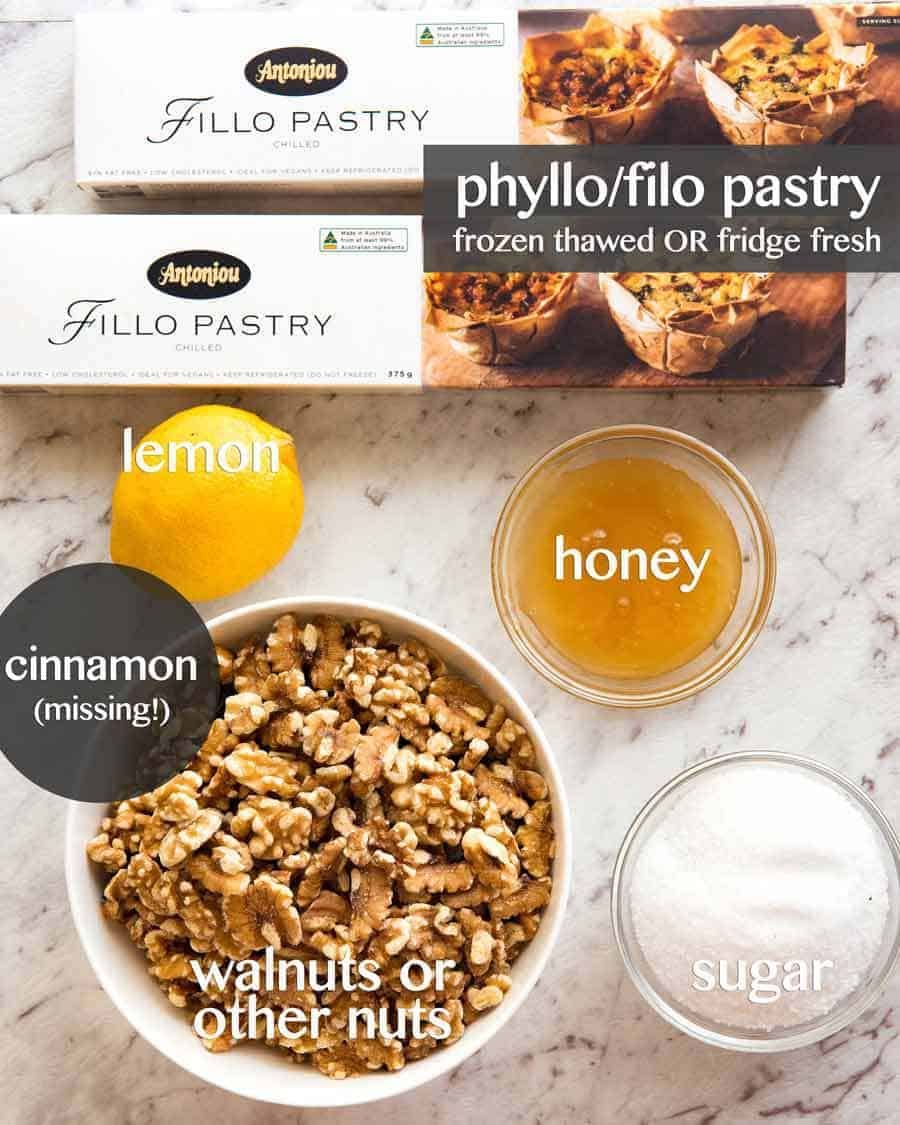 What goes in Baklava? Photo of ingredients in Baklava