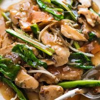 Close up of Chop Suey - Chicken Stir Fry - ready to be served