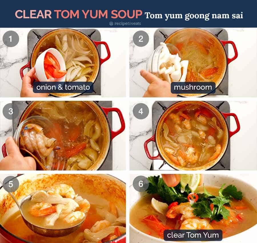 Process steps for how to make Thai Tom Yum Soup