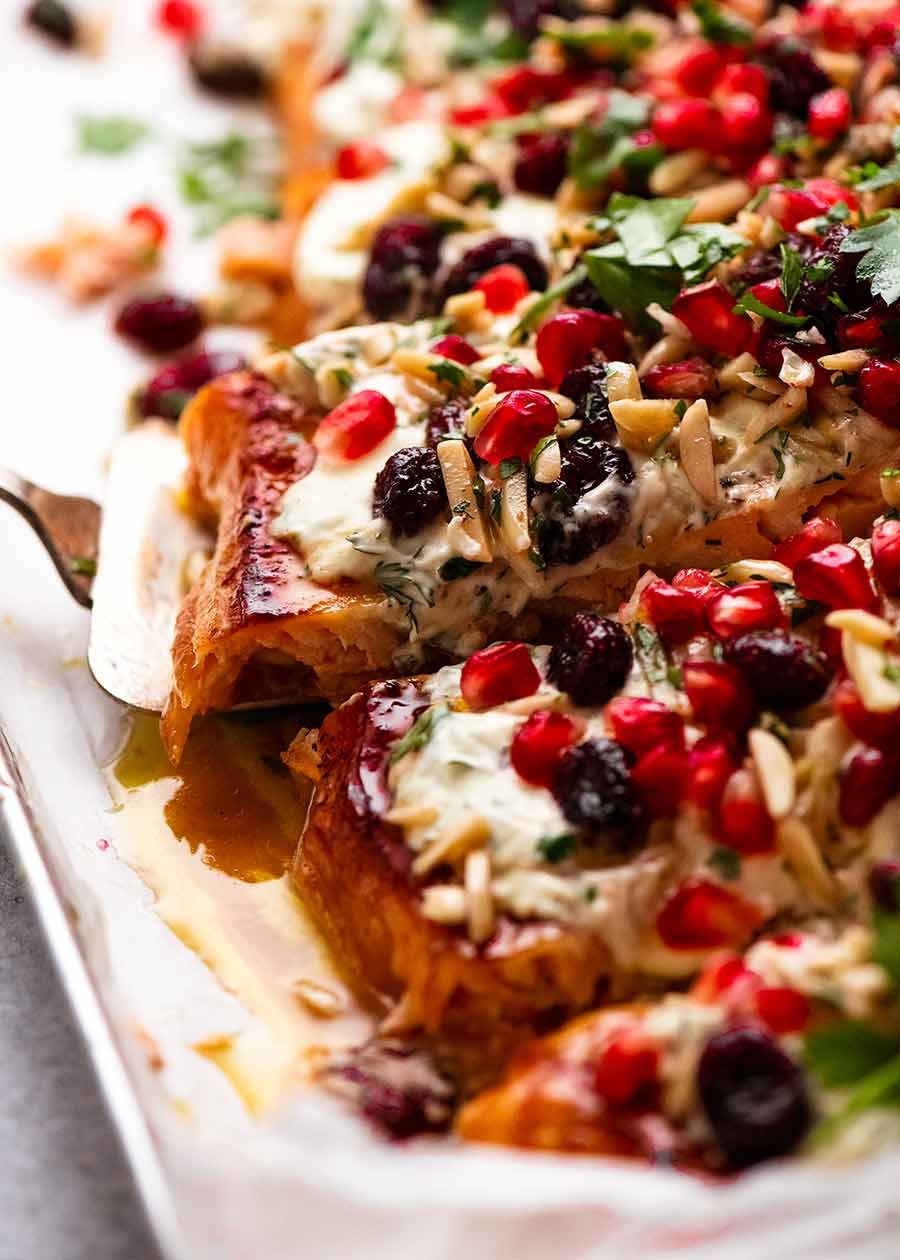 Serving Christmas Baked Salmon