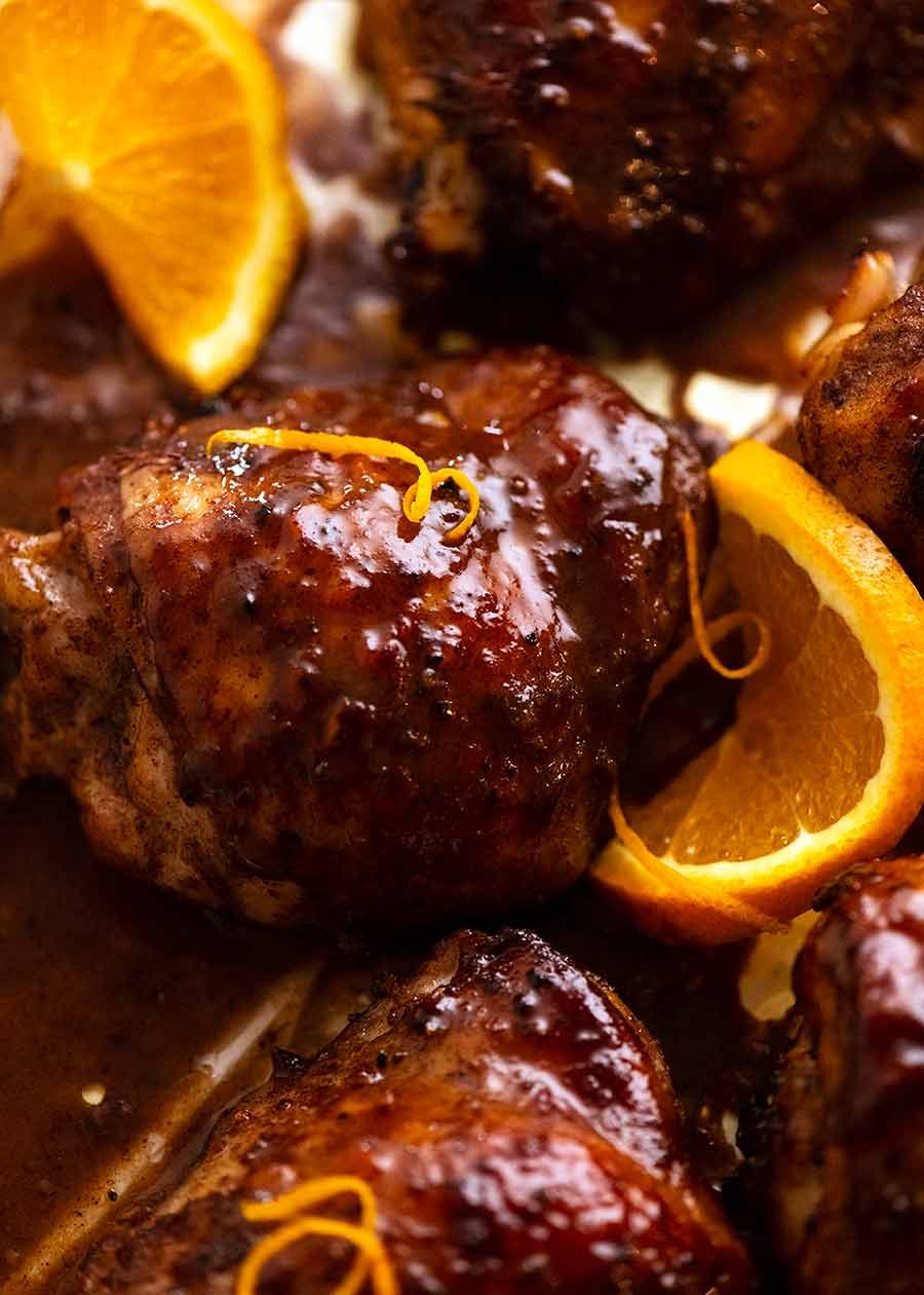 Close up of Sticky Glazed Christmas Chicken