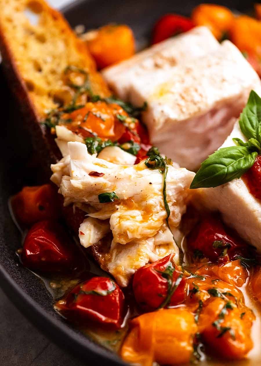 Acqua Pazza - Italian Poached Fish on garlic crostini
