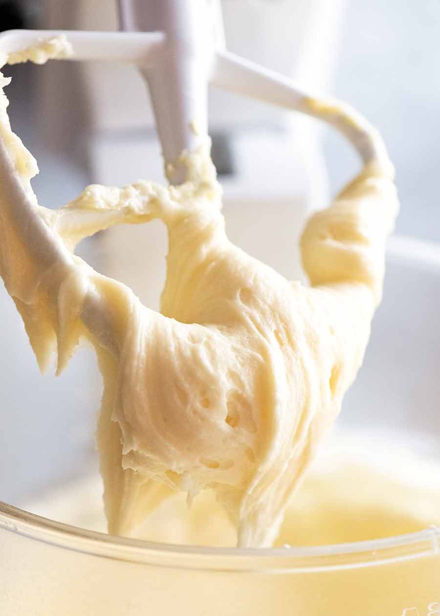 Cream Cheese Frosting on a paddle beater standmixer
