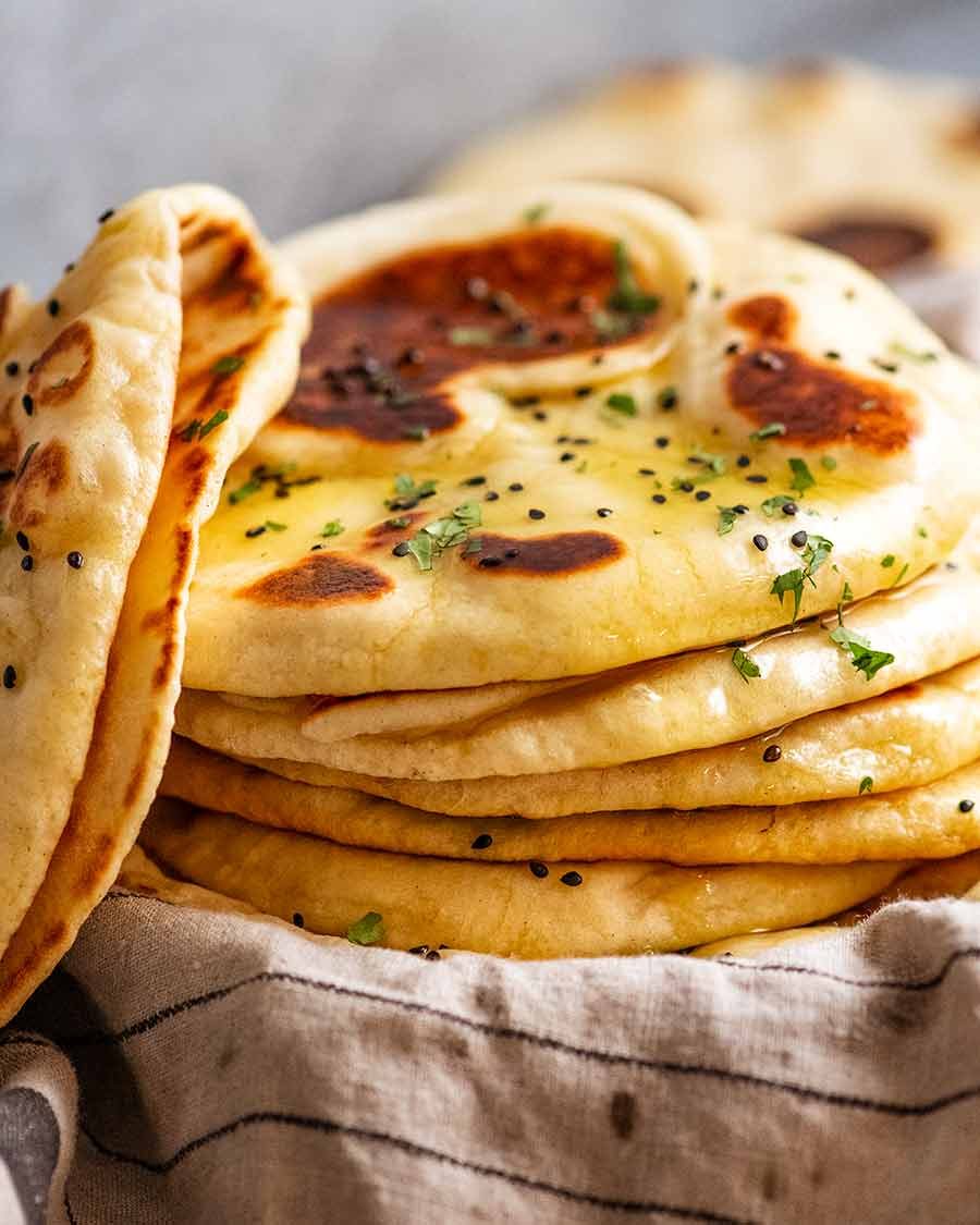 Stack of freshly cooked homemade naan