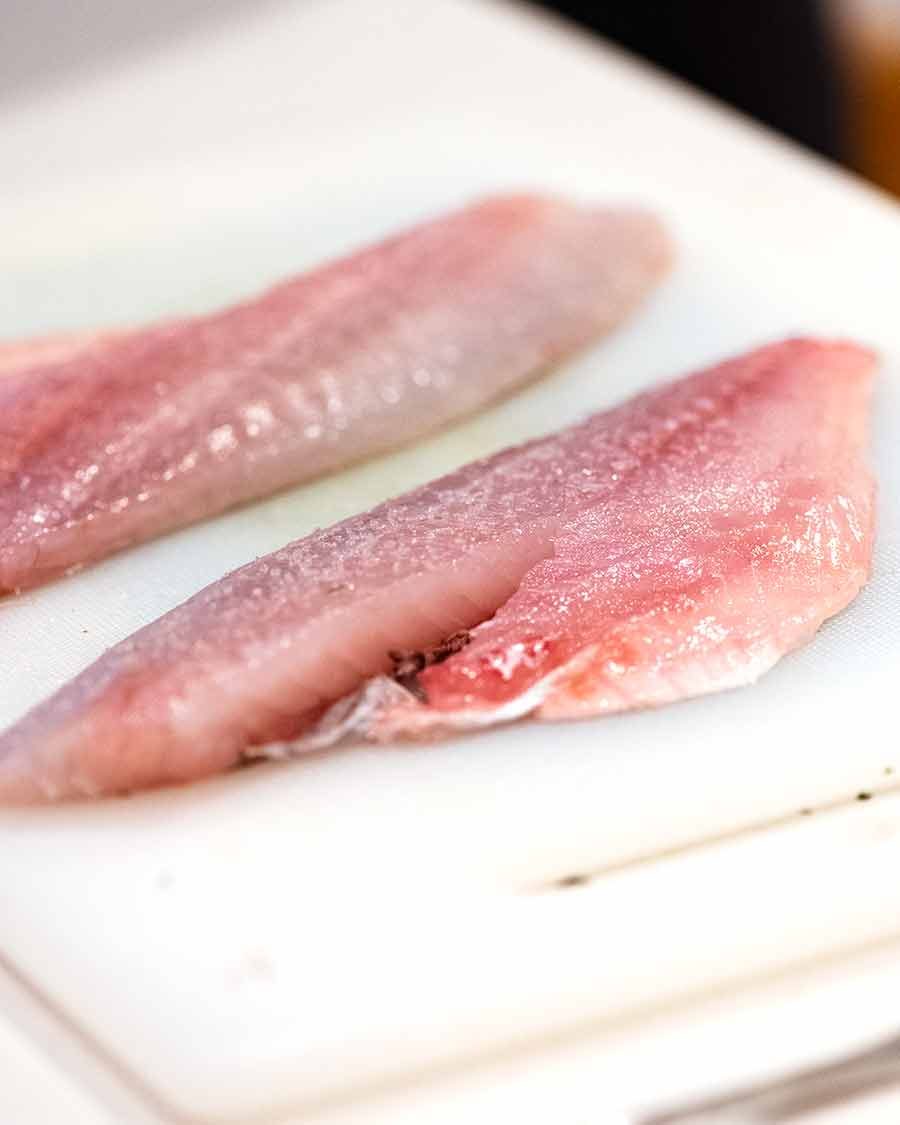 Raw snapper fillets