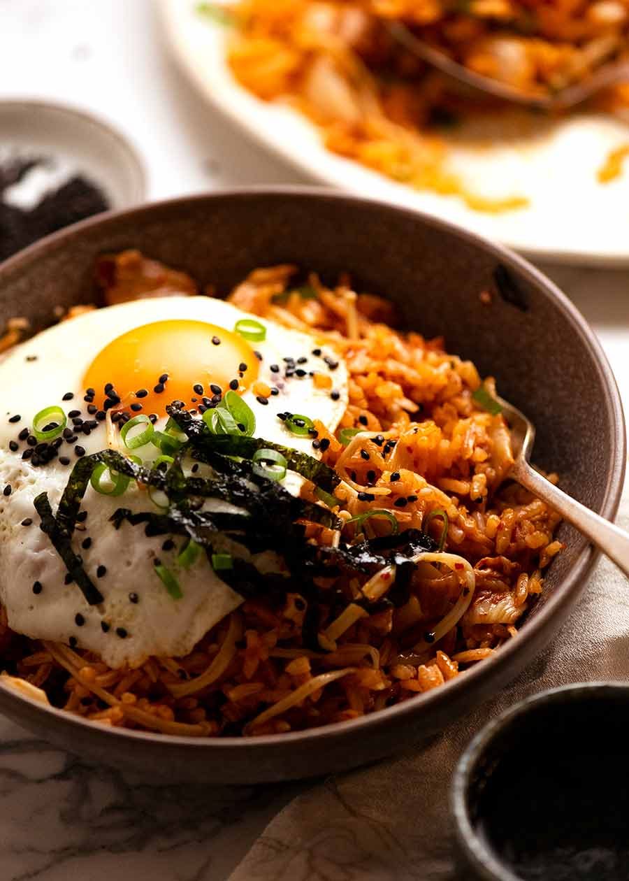 Bowl filled with Kimchi Fried Rice