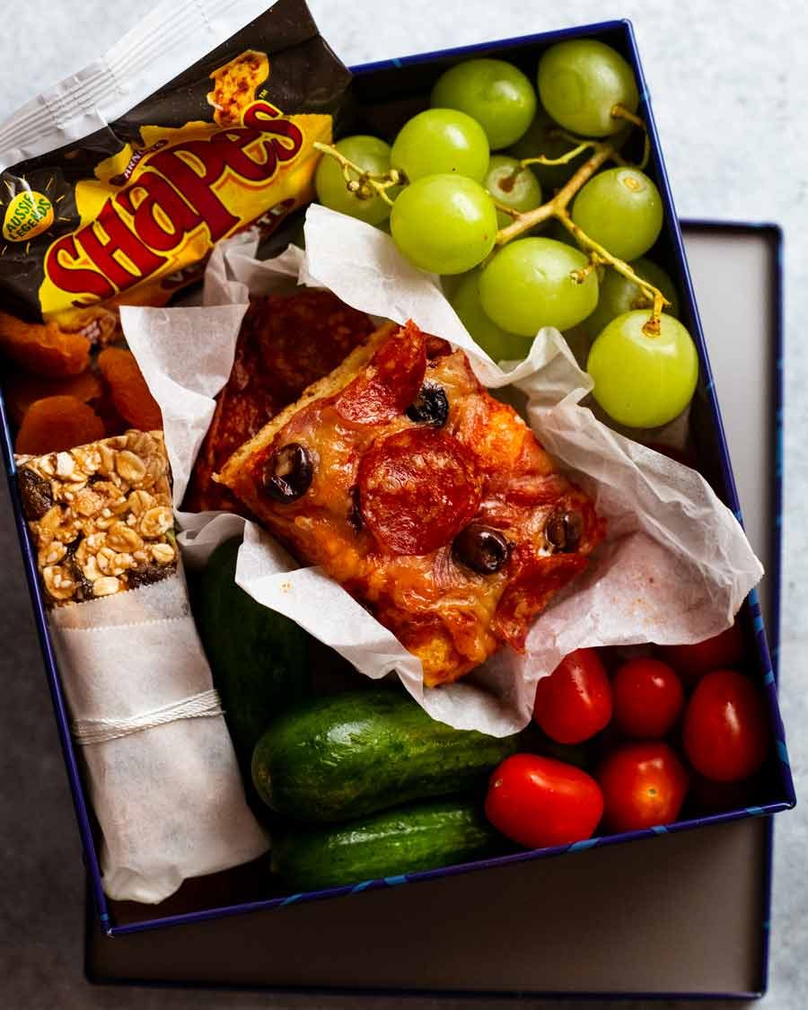 Lunchbox pizza bread in a lunchbox