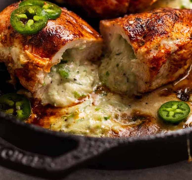 Freshly baked Jalapeno popper stuffed chicken