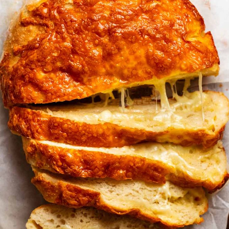 No Knead Cheese Bread ready to be eaten