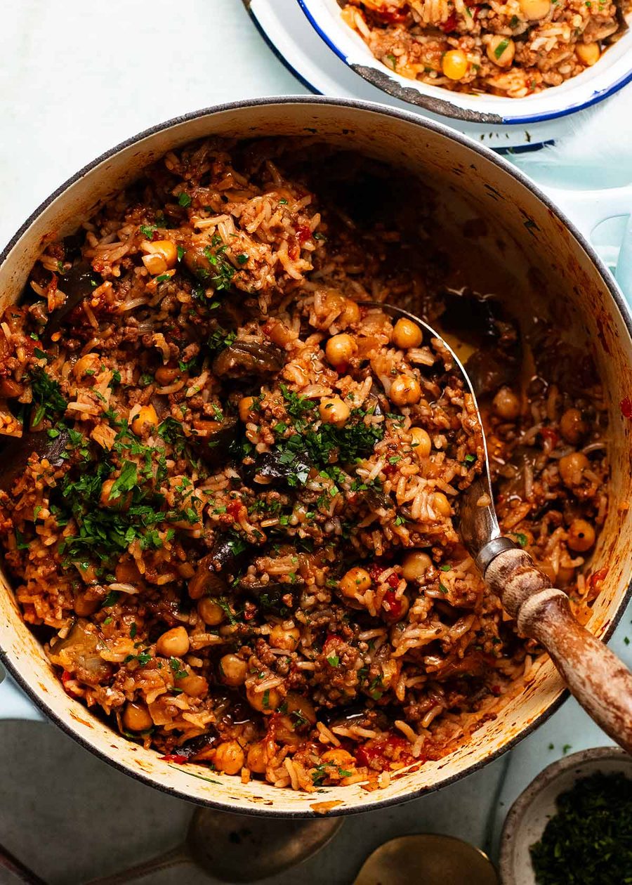 Moussaka beef rice pilaf - one pot ground beef and rice recipe