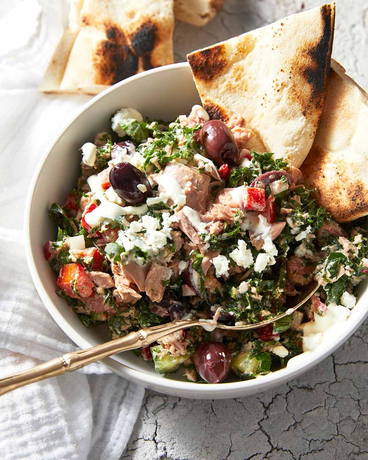 Mediterranean tuna salad in a bowl