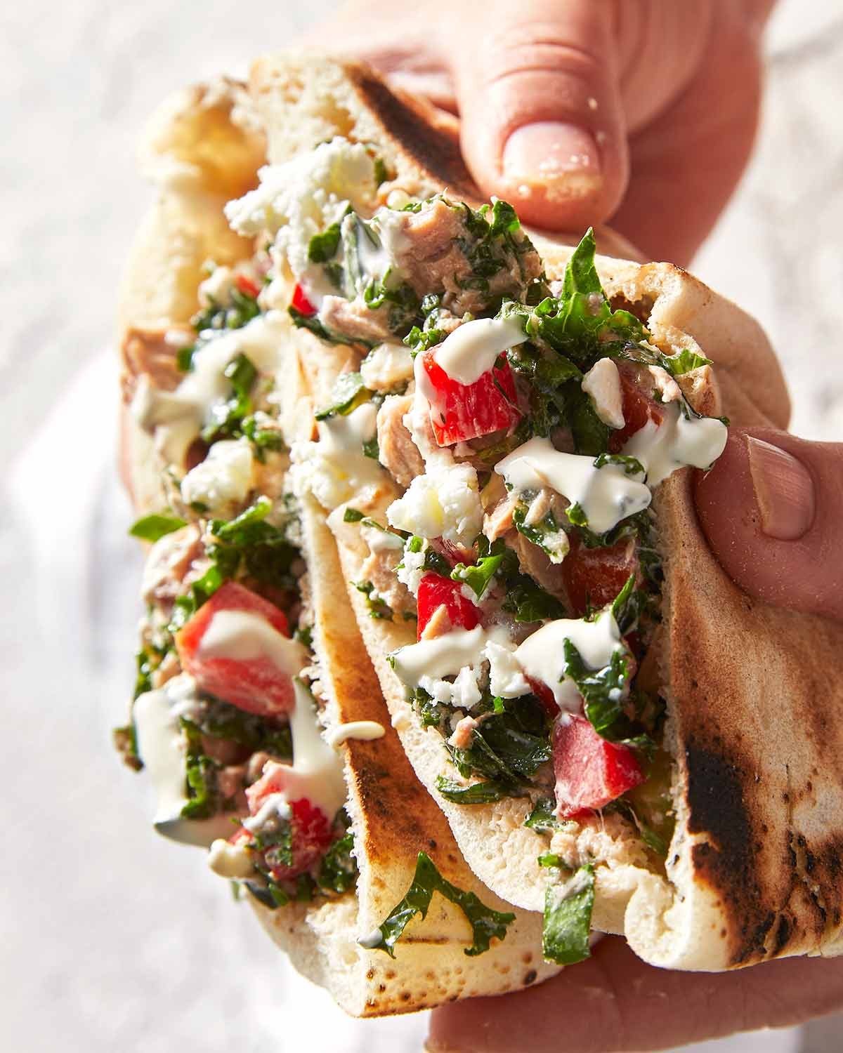 Mediterranean tuna salad in pita pockets