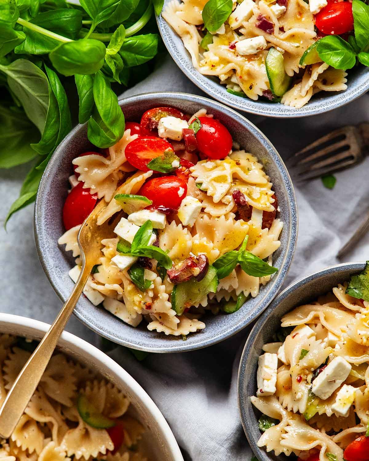 Bowls of Big, easy pasta salad