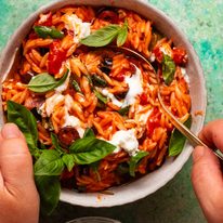 Roasted Red Pepper Goat Cheese Risoni / Orzo