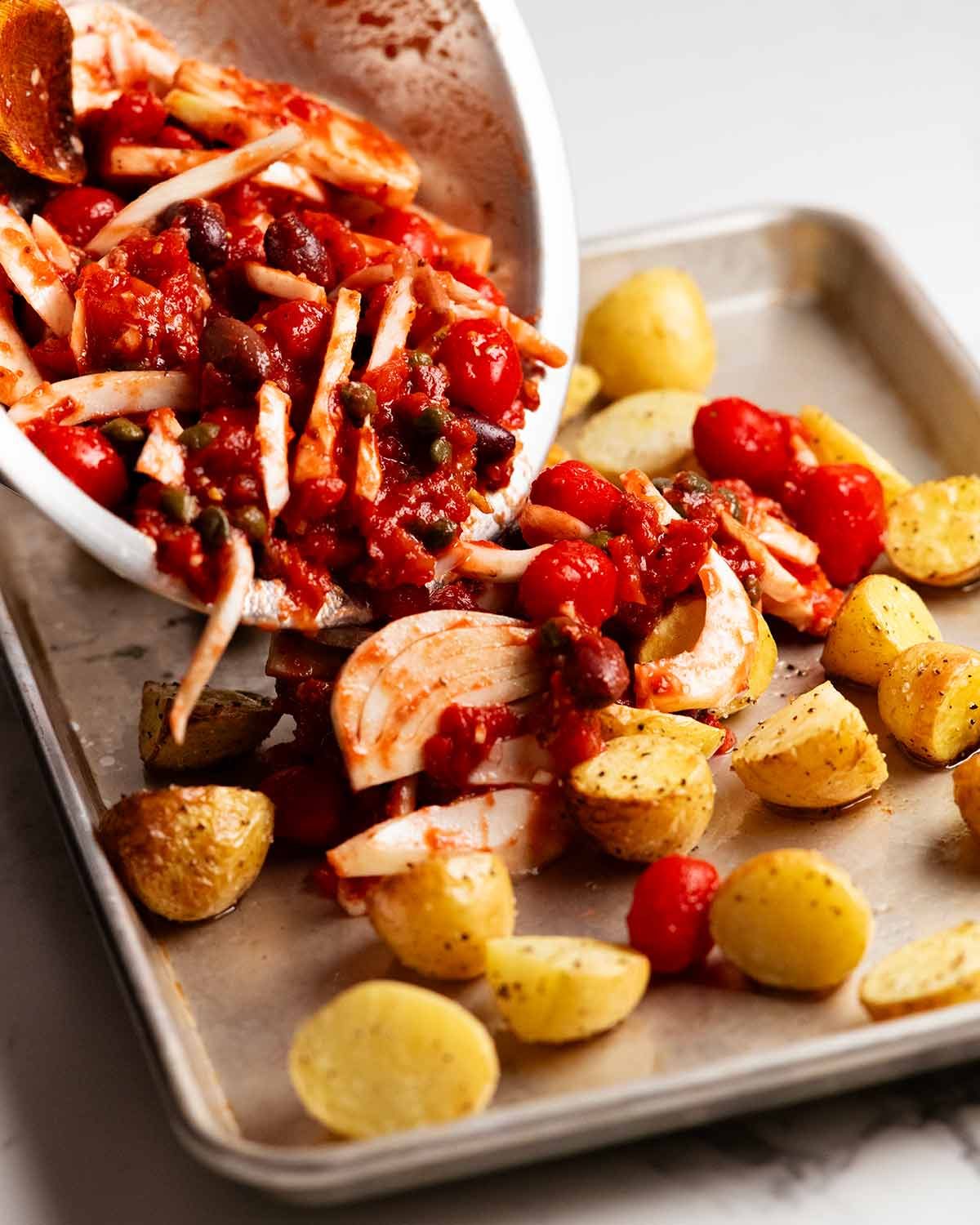 Puttanesca fish tray bake dinner