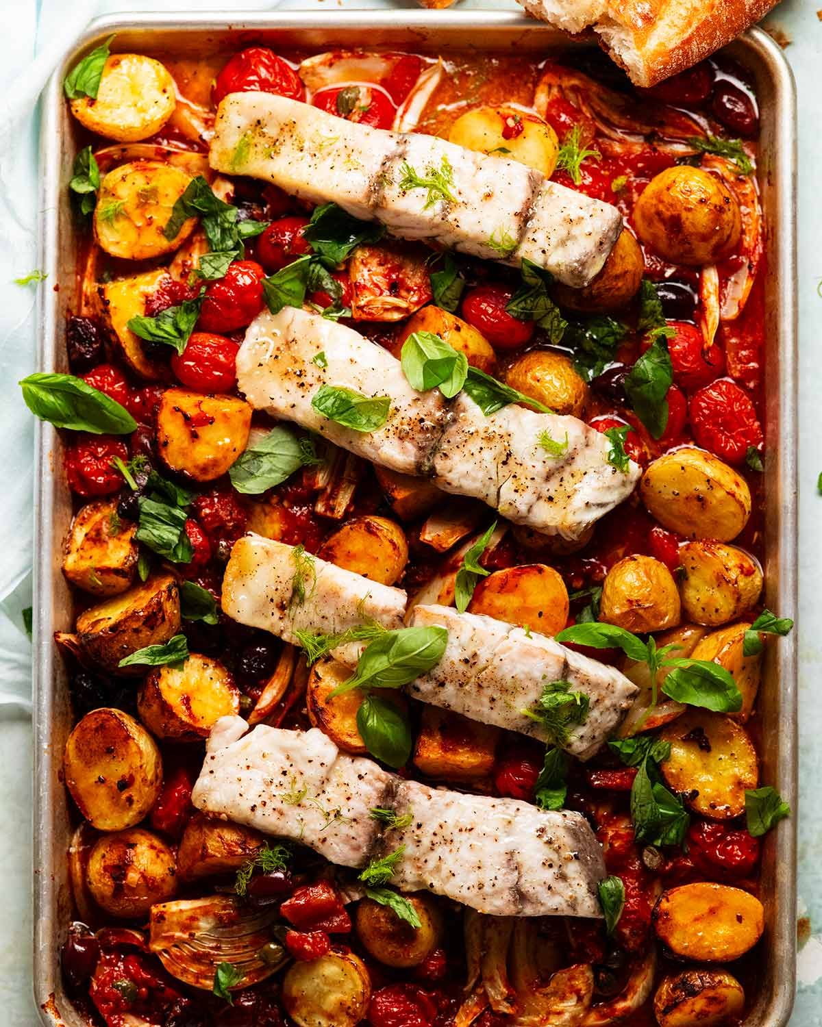 Puttanesca fish tray bake dinner