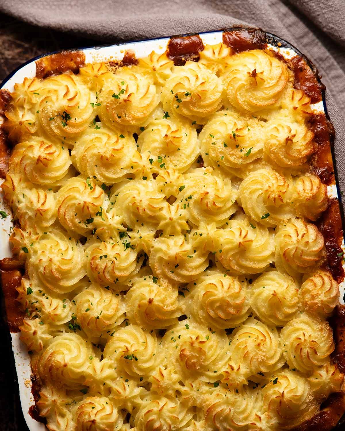 Duchess potato chicken mushroom pie