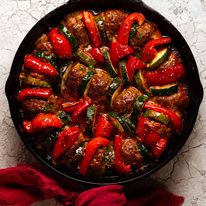 Moroccan Spiral Meatball Zucchini Bake